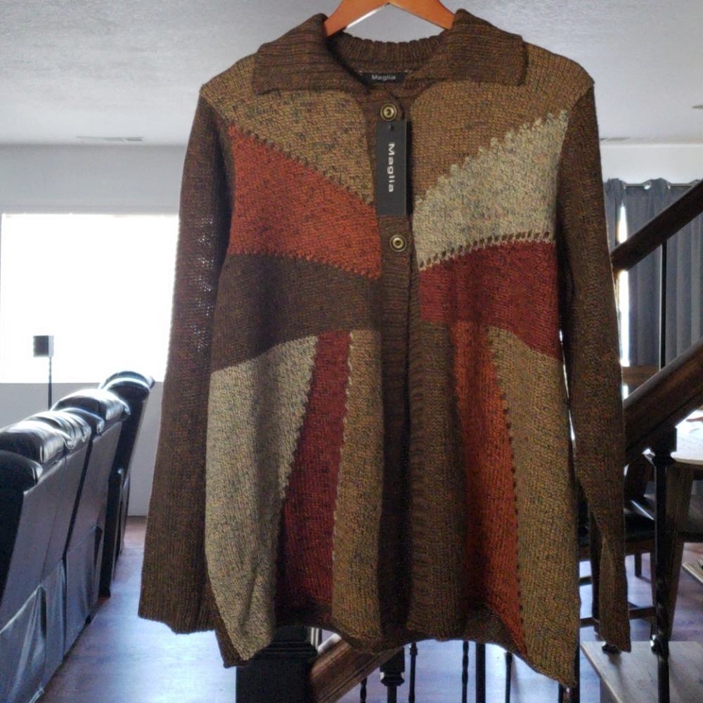 NWT Maglia 1/4 Button Patchwork Sweater Sz Medium